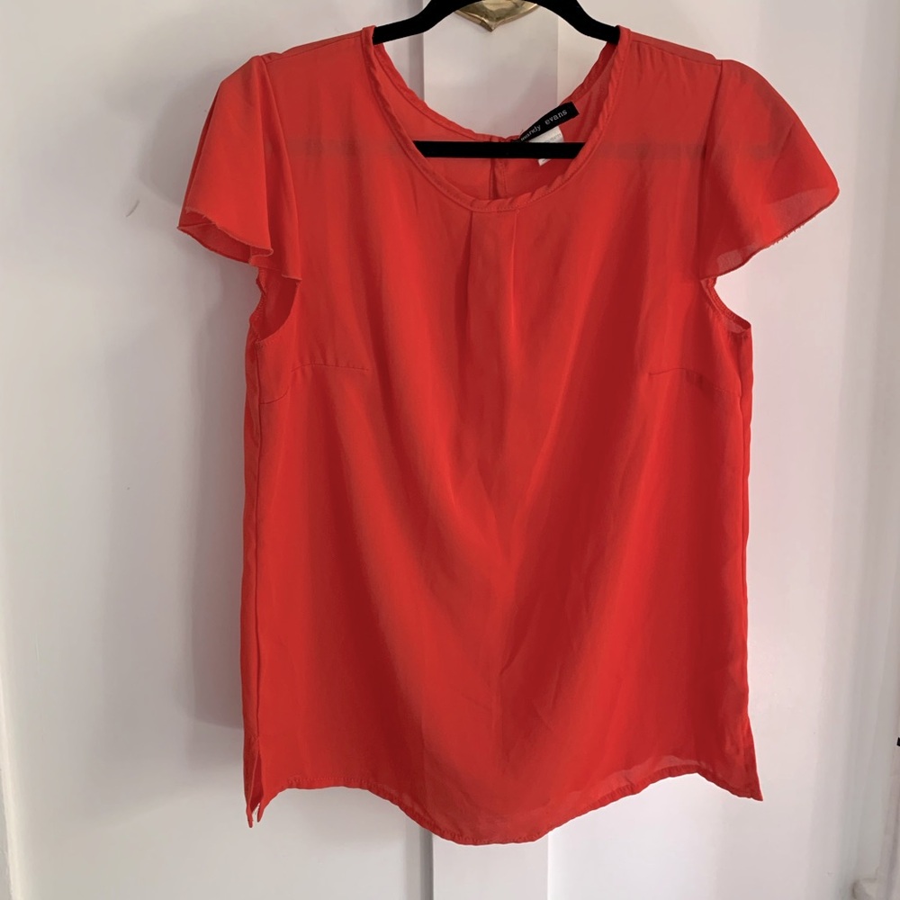 Orange Red Loose Flutter Cap Sleeve Top Mandy Evans Women’s L Easy Wear